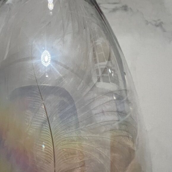 Large Vintage Blown Clear Iridescent Glass Ornament with Feather 9" Tall - Picture 5 of 8